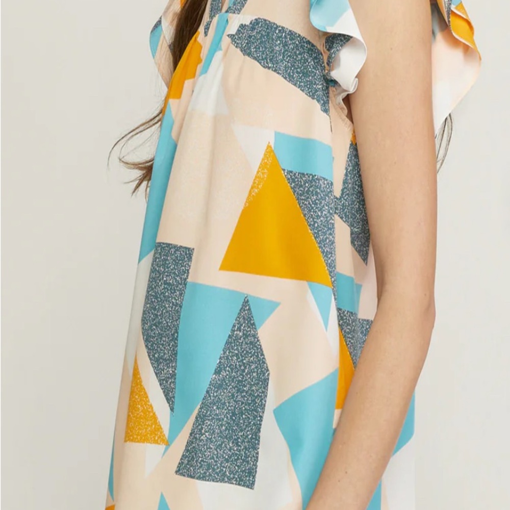 Entro Colorful Geometric Ruffle Sleeve - Picture 2 of 3